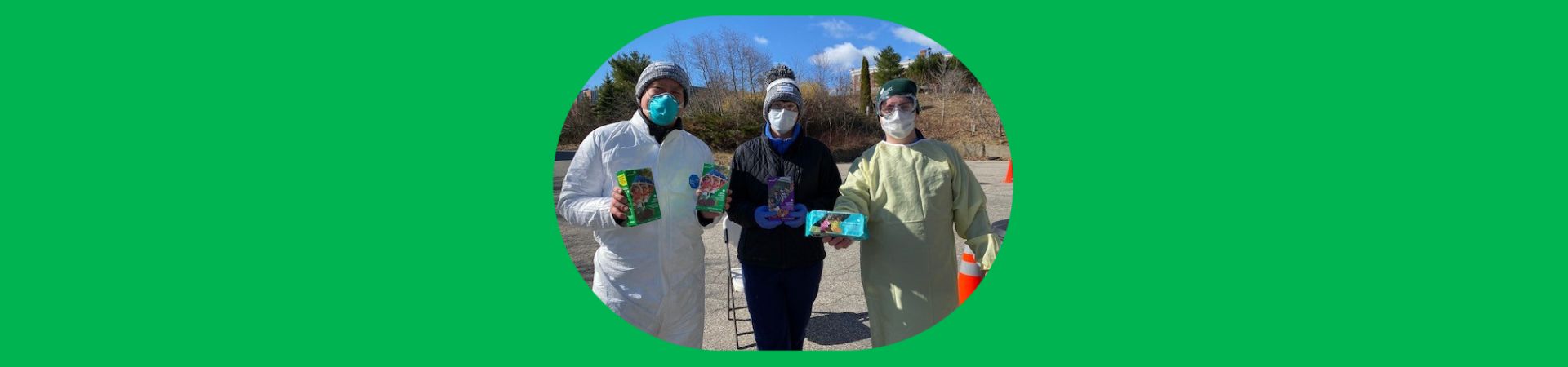  Martin's Point Rapid Testing Site workers holding donated Girl Scout Cookies 