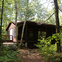 cabin and birch trees at camp natarswi