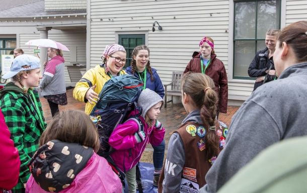 Junior Maine Guides teaching young Girl Scouts