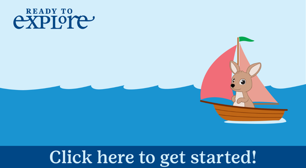 Click here to get started text with a kangaroo in a sailboat