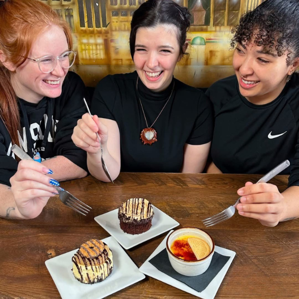 Three Mason's employees with the three desserts