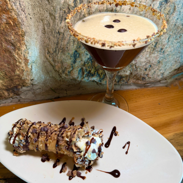 Toasted Coconut Caramel Cannoli & Black Sedan PB Martini