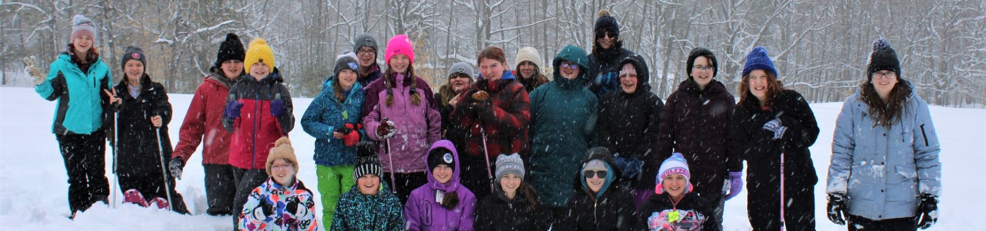  Group outside in the snow at Camp Pondicherry for World Thinking Day 