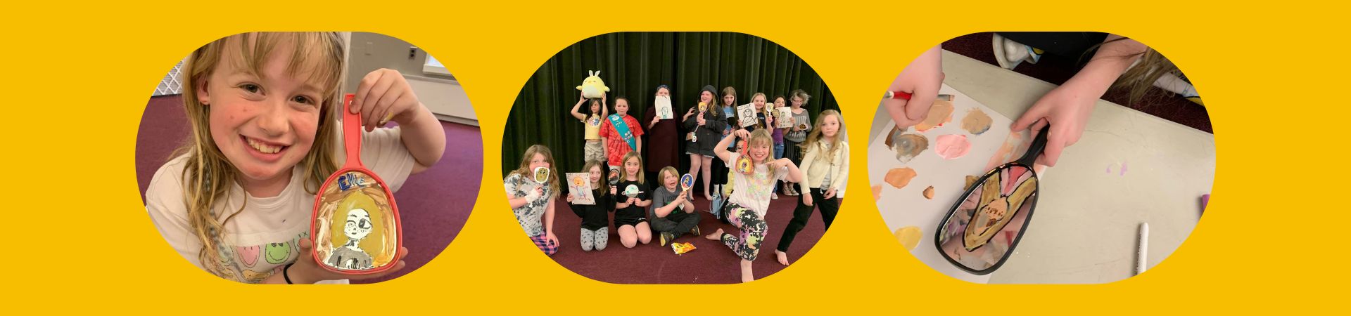  Girl Scouts from Troop 5034 with their self portraits 