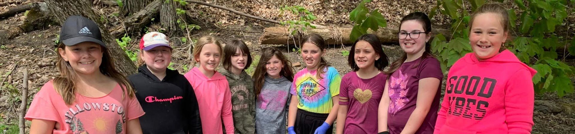  Girl Scouts from Troop 673 at the fairy village trail at the Gardiner Waterfront 