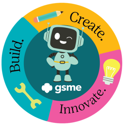 Build. Create. Innovate. Robot Logo
