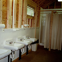 inside view of the shower house at camp kirkwold