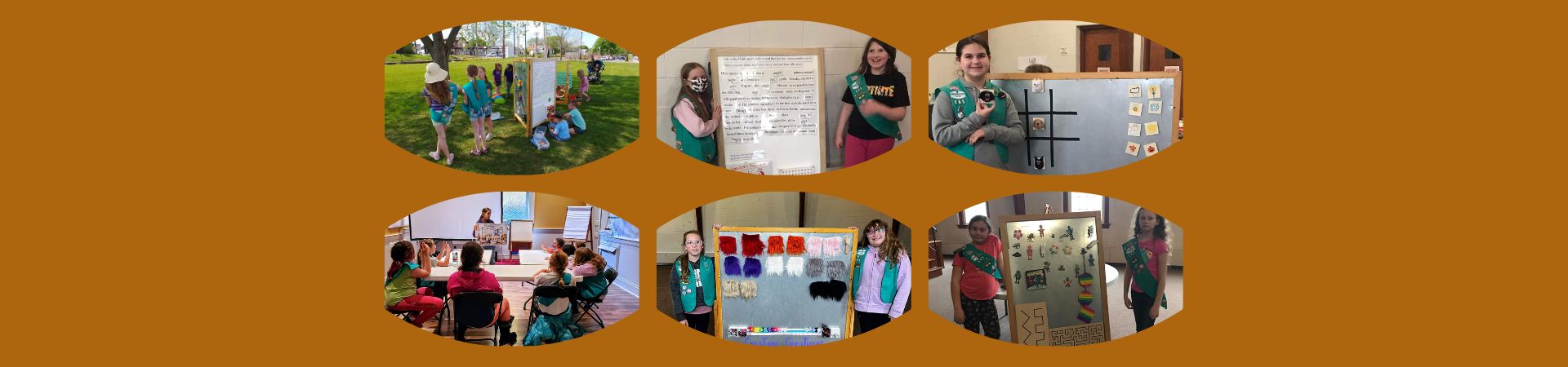  Girl Scouts from Troop 545 with mobile museum boards 