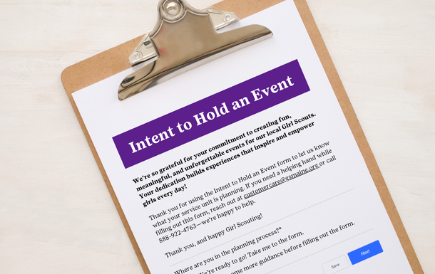clipboard showing the beginning of the intent to hold an event form